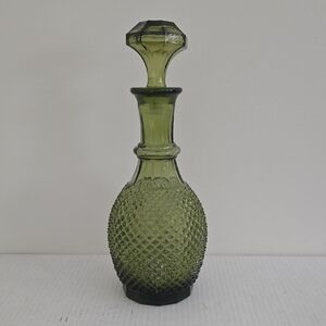 Vintage Green Hobnail Decanter With Stopper